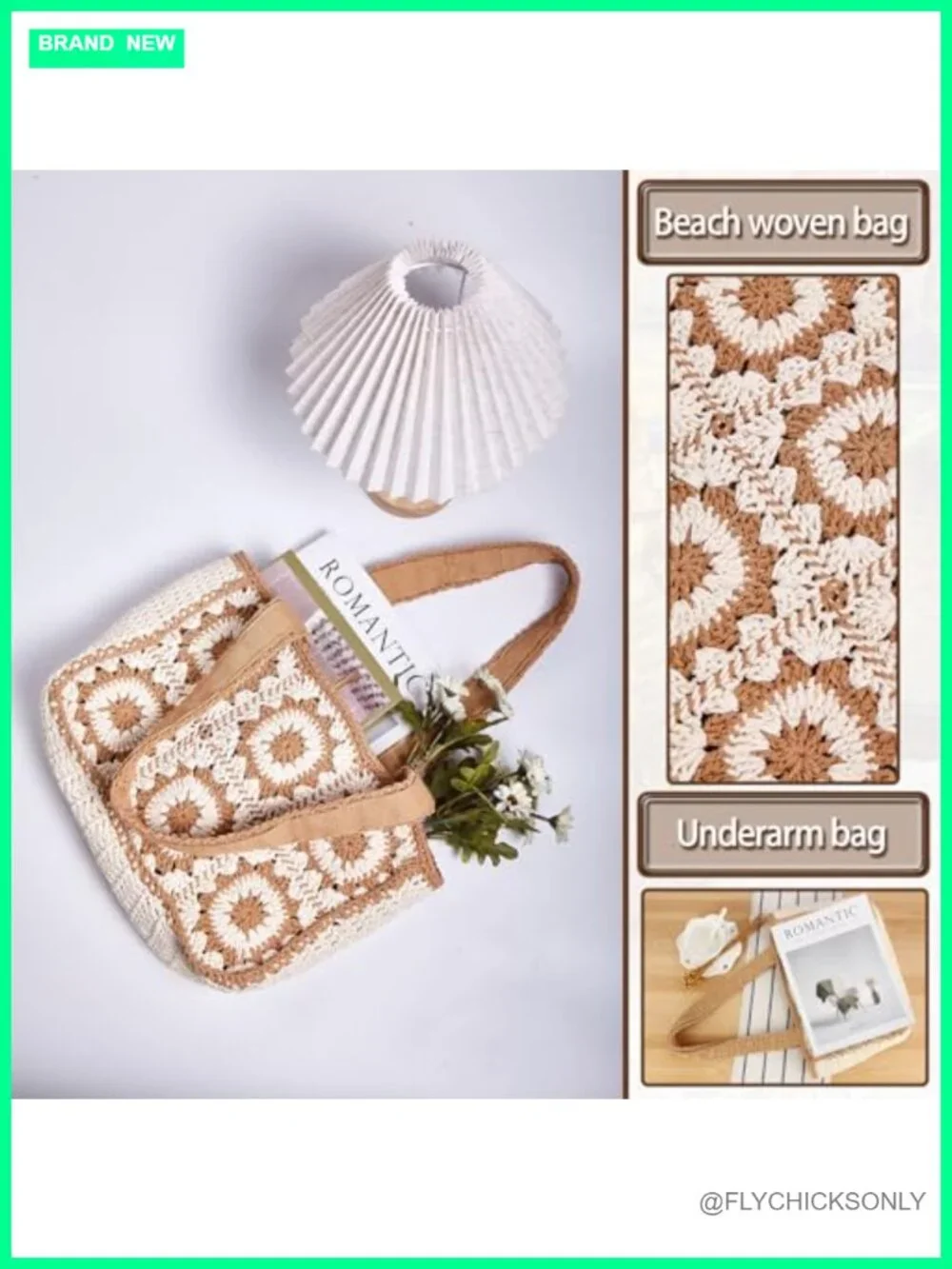 Crochet Beach Bag Straw Tote Floral Woven Shoulder Hobo Purse
